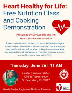 Heart Healthy for Life: Nutrition Class & Cooking Demo @ Daystar Life teaching Kitchen